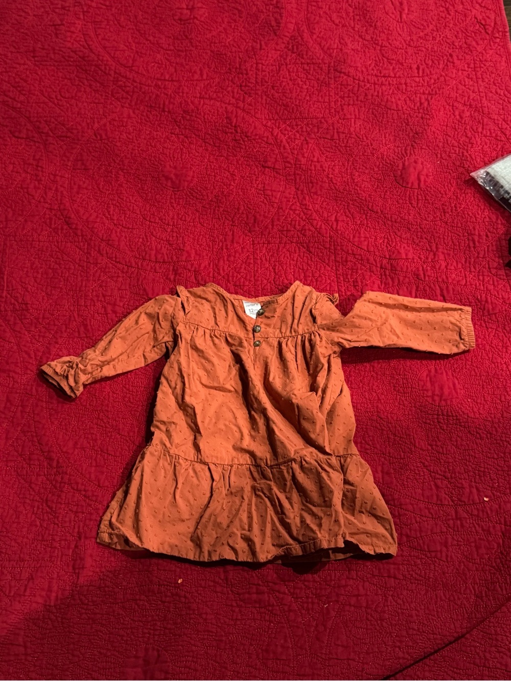 Carter's Orange Dot-Textured Tiered Long Sleeve Dress